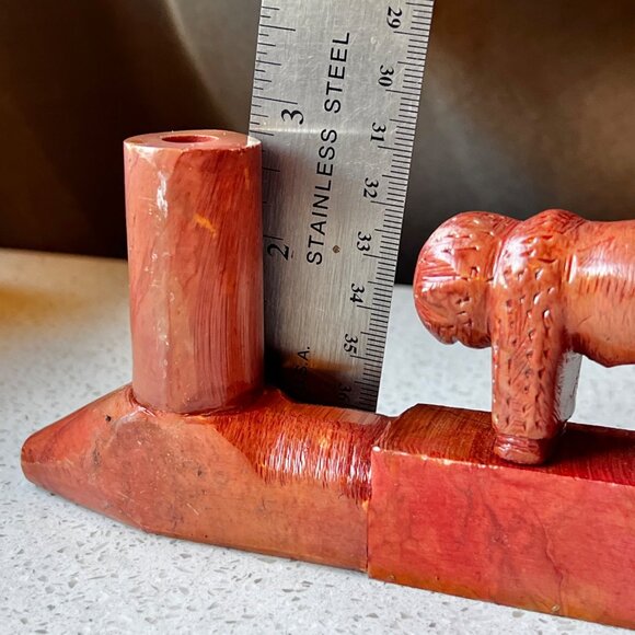 Antique Handcrafted catlinite Stone Buffalo T-Pipe Native American Sculpture - Picture 8 of 11